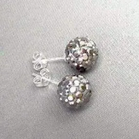 Shamballa Charcoal Crystals on 925 Silver Stud Earrings