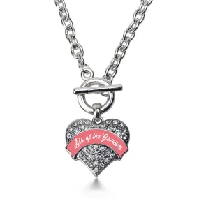 Silver Coral Sis of Groom Pave Heart Charm Toggle Necklace