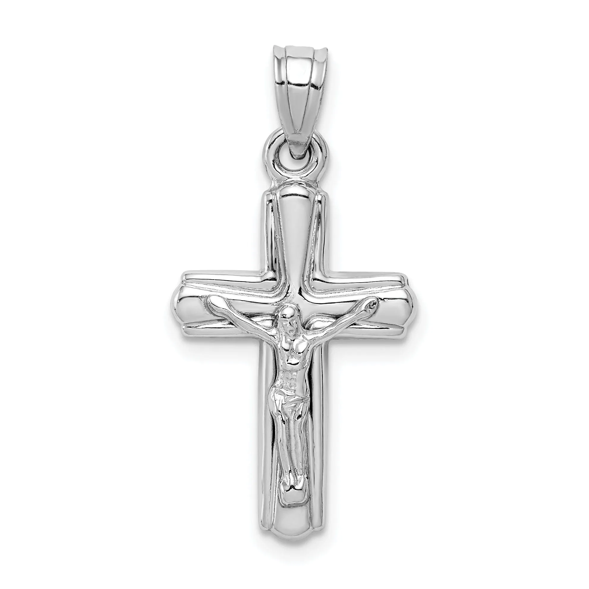 Silver Rhodium Polished Latin Crucifix Pendant