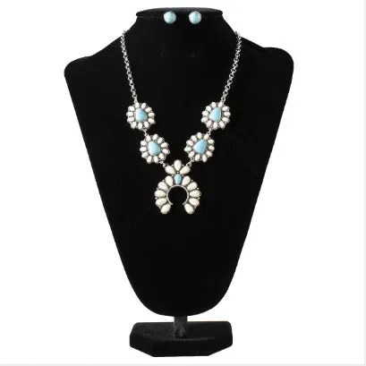 Silver Strike Ladies White & Turquoise Stones Earring & Necklace Set