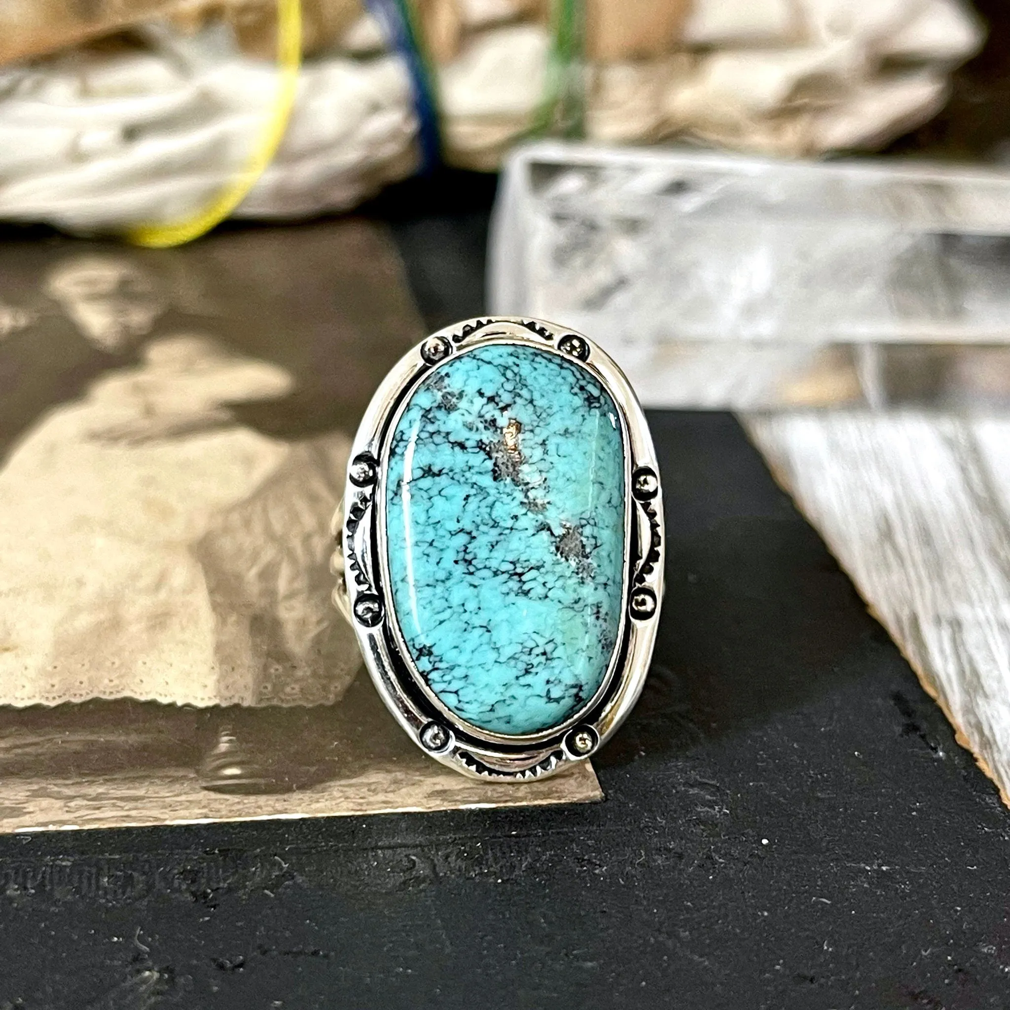 Size 9  Turquoise # 8 Statement Ring Set in Sterling Silver / Curated by FOXLARK Collection