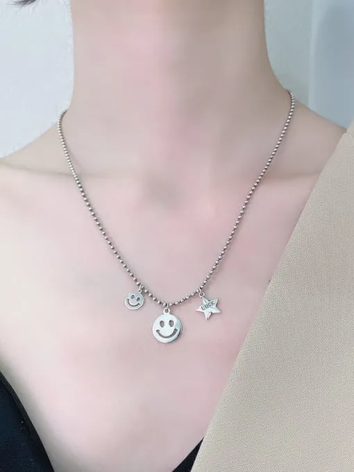 Smiley Happy Face Necklace 925 Sterling Silver Retro VIntage Style with Happy Face Charms Fine Jewelry Waterproof Gifts