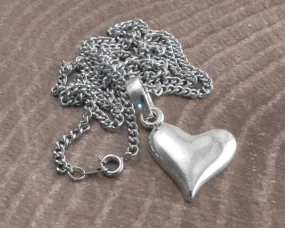 Smooth Heart Pendant on Stainless Steel Thin Curb Necklace