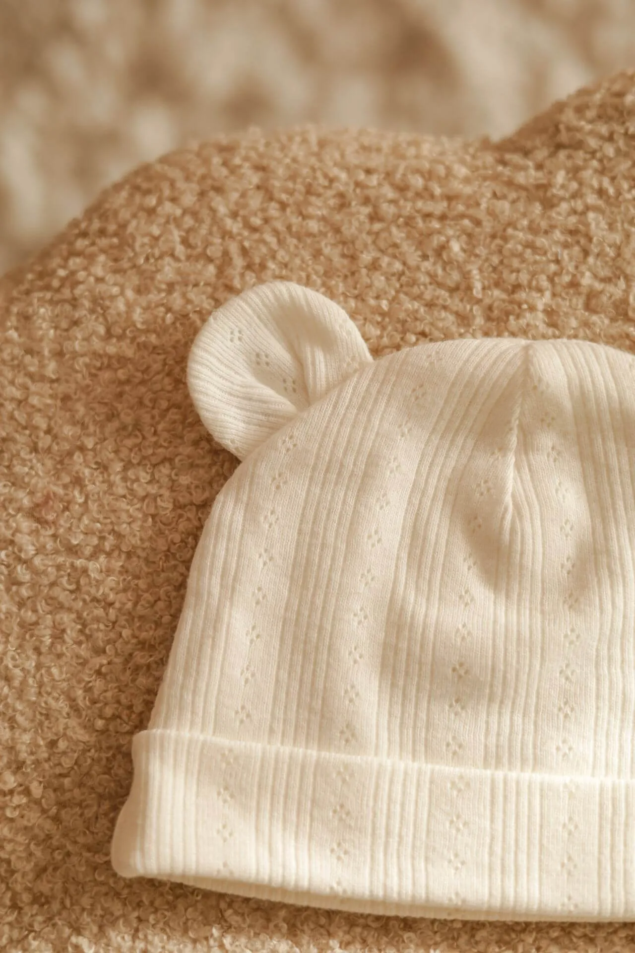 Soft Cotton Baby Hat with ears - Cream Openwork