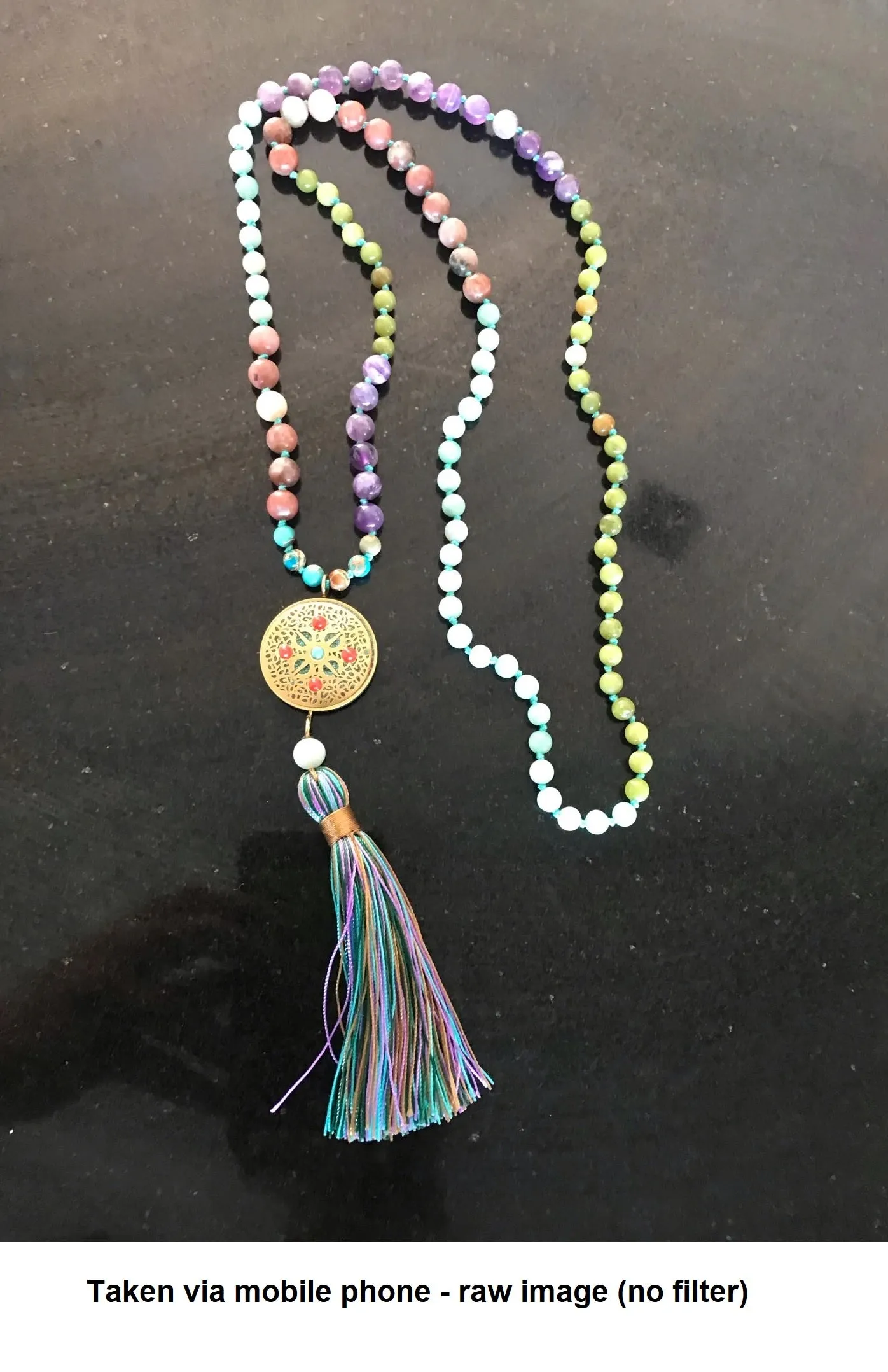 Spring Bloom Colorful Mala with Tibetan Center Bead Tassel Necklace