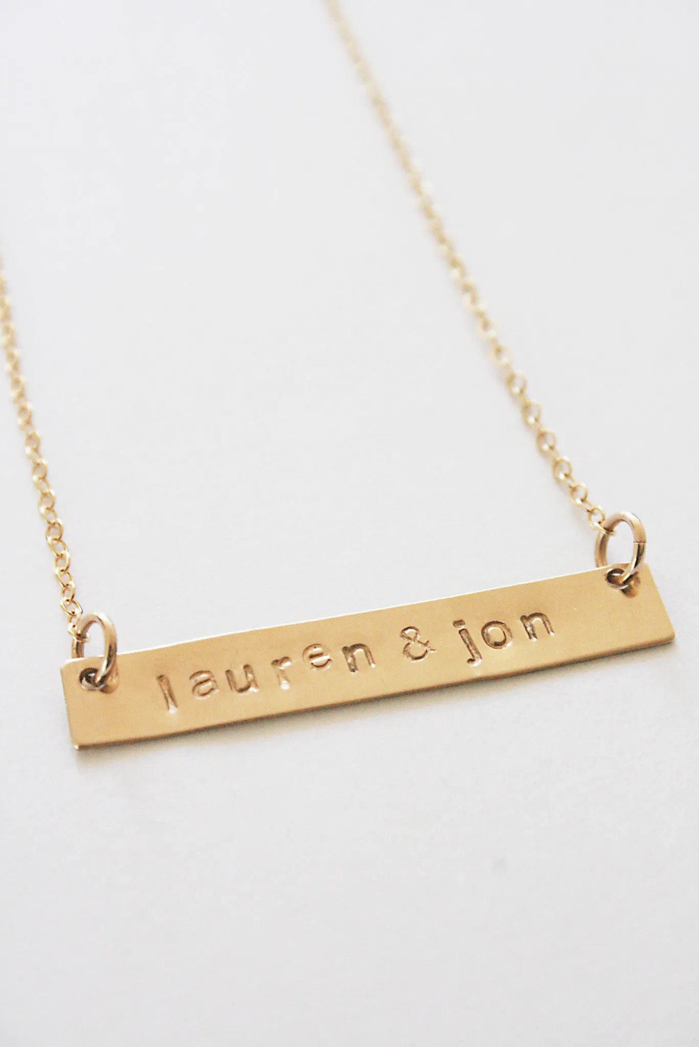 Stamped Gold Bar Necklace with Names