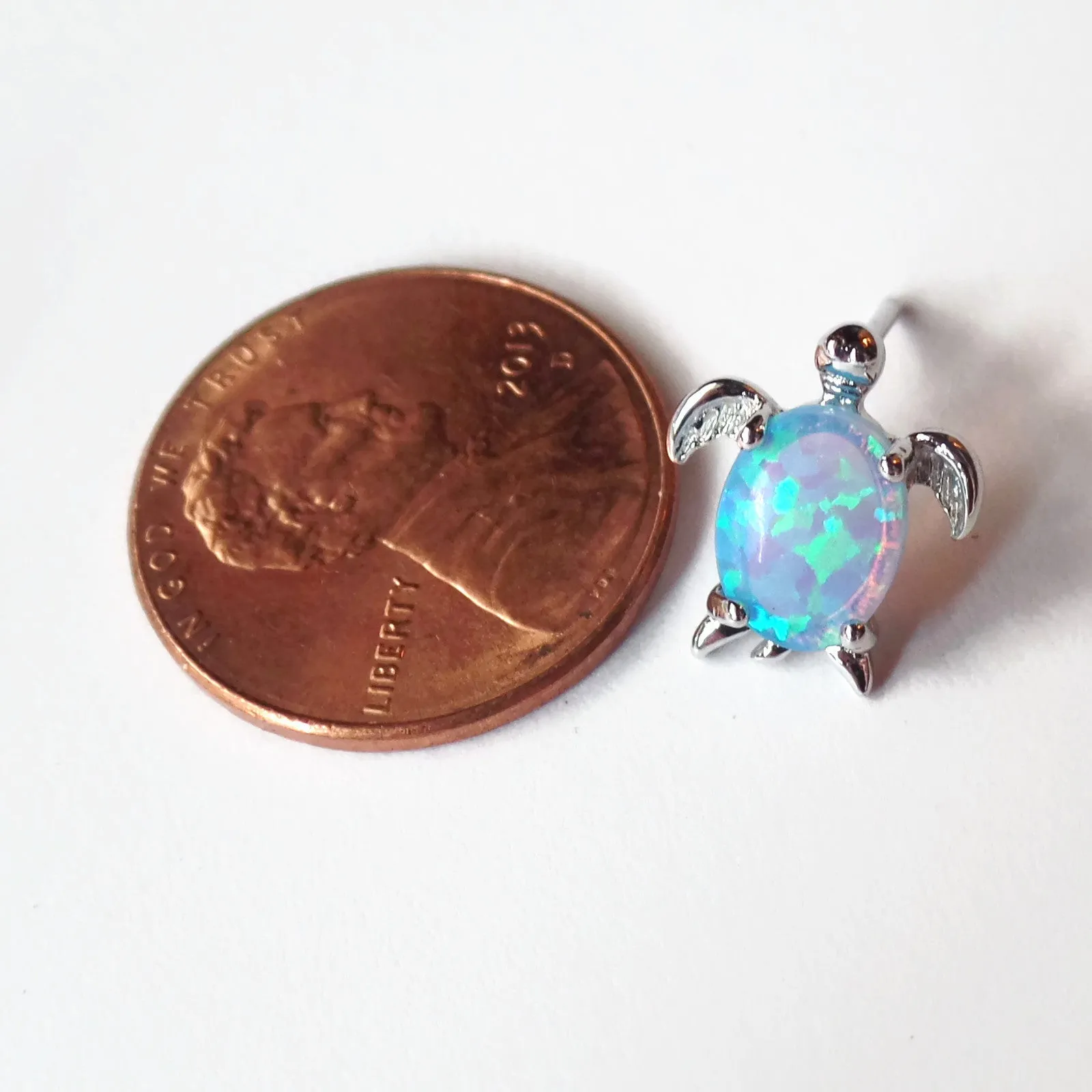 Sterling Silver Blue Created Opal Turtle Post Stud Earrings