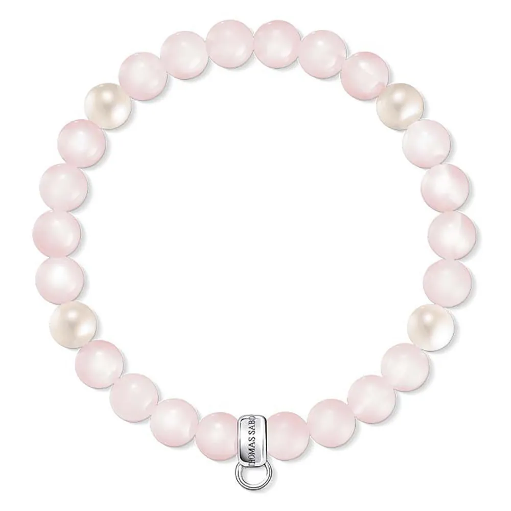 Sterling Silver Thomas Sabo Charm CLub Rose Quartz Pearl Bracelet 16.5cm