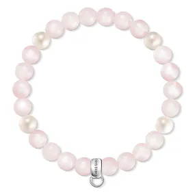 Sterling Silver Thomas Sabo Charm CLub Rose Quartz Pearl Bracelet 16.5cm