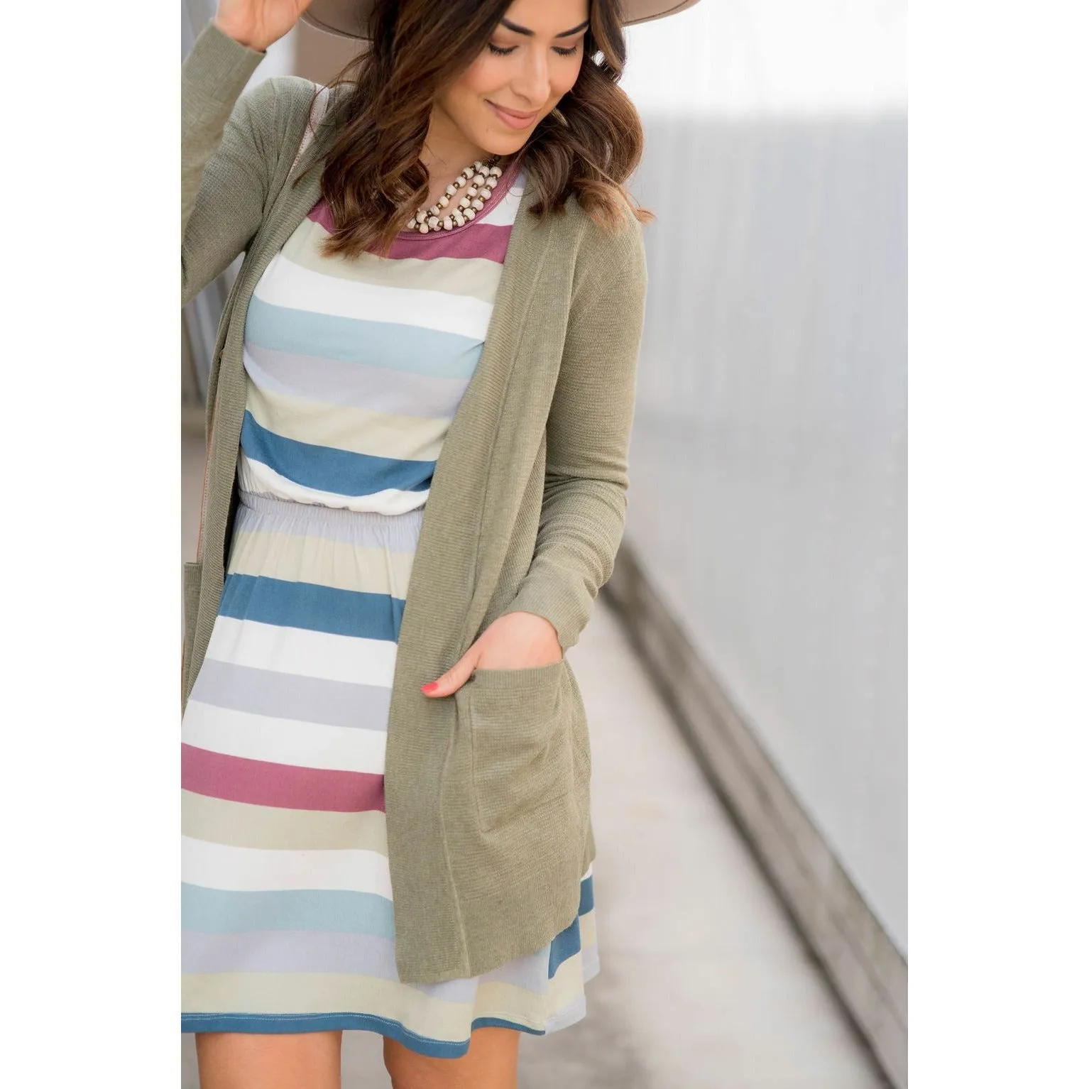 Striped Pocket Long Sleeve Dress