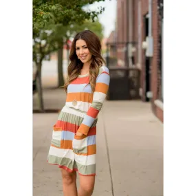 Striped Pocket Long Sleeve Dress