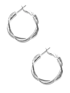 TE9359 Silver Twist Hoop Earrings