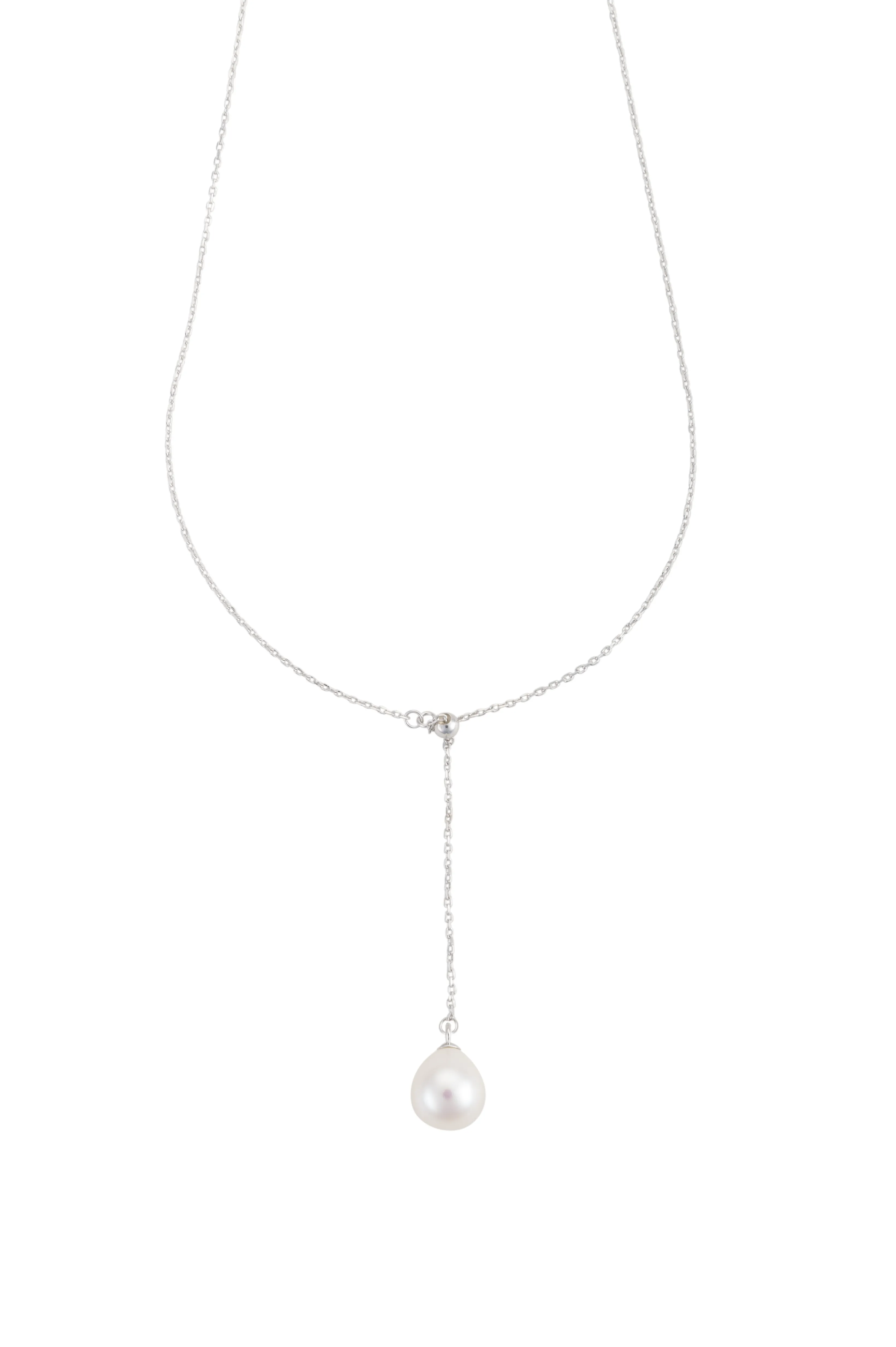 Teardrop pearl lariat on sterling