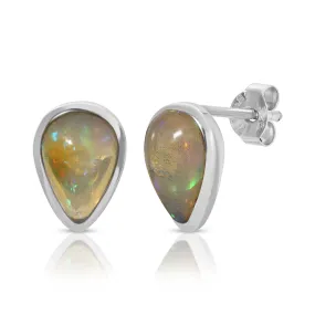 Teardrop Welo Opal Silver Stud Earrings, One of a Kind