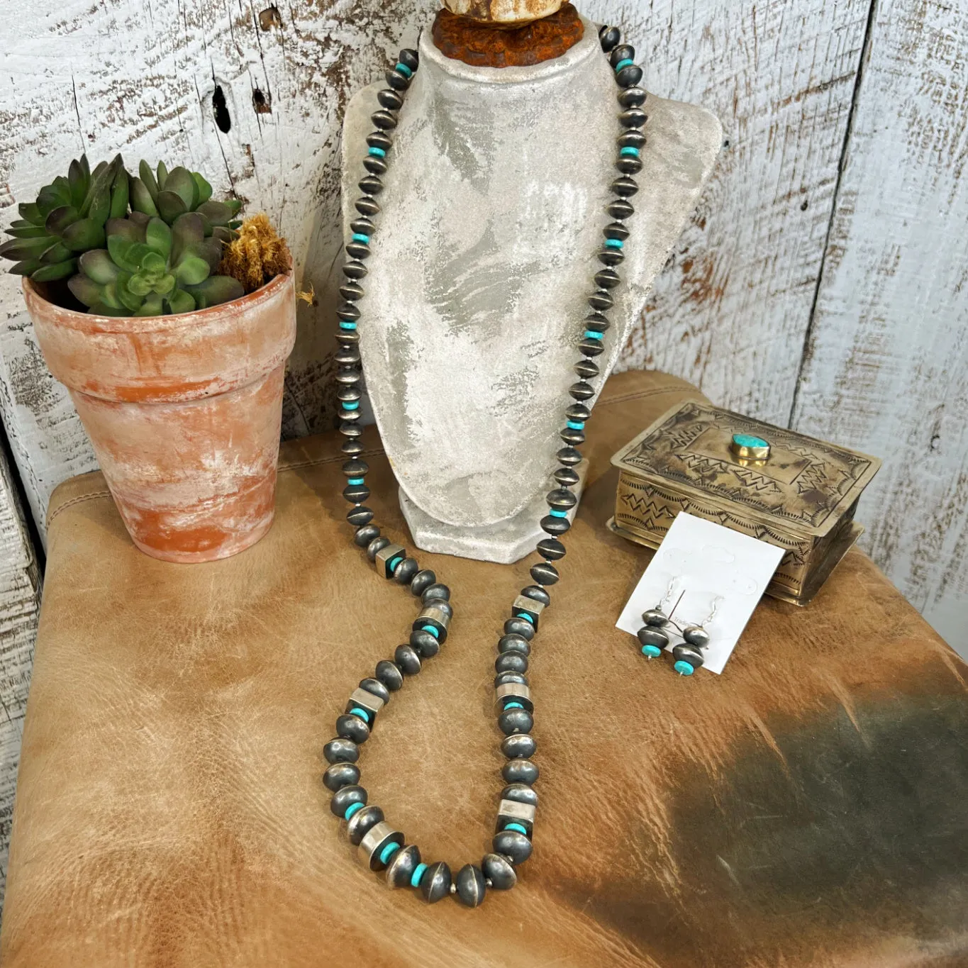 The Ruidoso ~ Handmade Sterling Pearls w/Turquoise includes Necklace &  Earrings