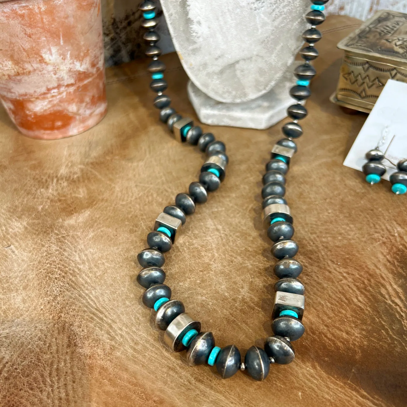 The Ruidoso ~ Handmade Sterling Pearls w/Turquoise includes Necklace &  Earrings