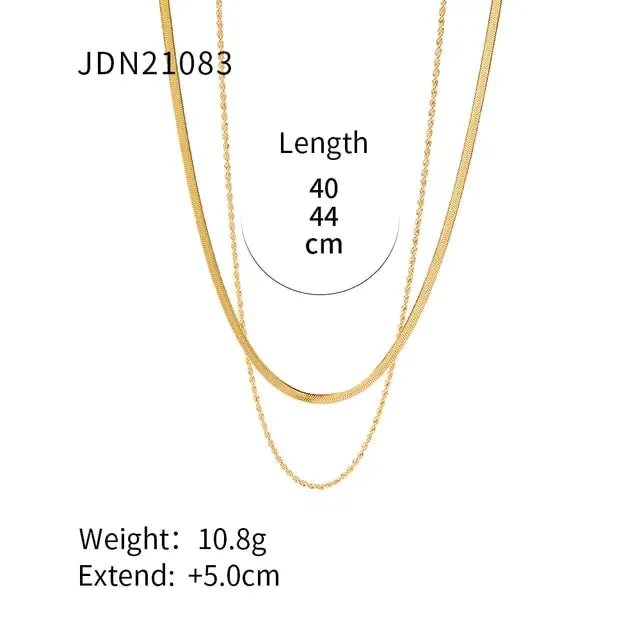 Timeless Elegant 18K Gold Plated Flat Snake Chain Layer Necklace