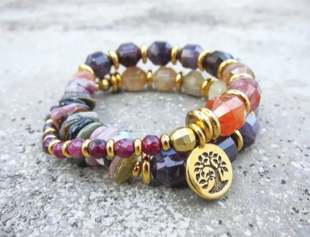 Tourmaline Rainbow Mala Bracelet in stainless gold findings