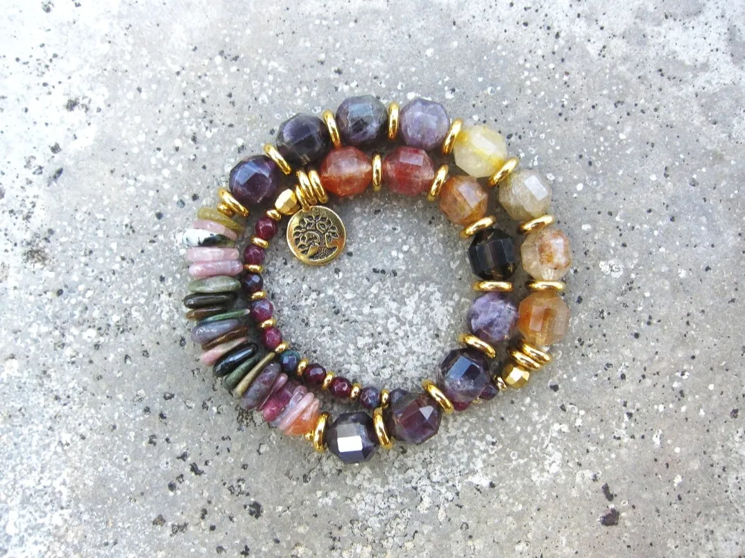 Tourmaline Rainbow Mala Bracelet in stainless gold findings