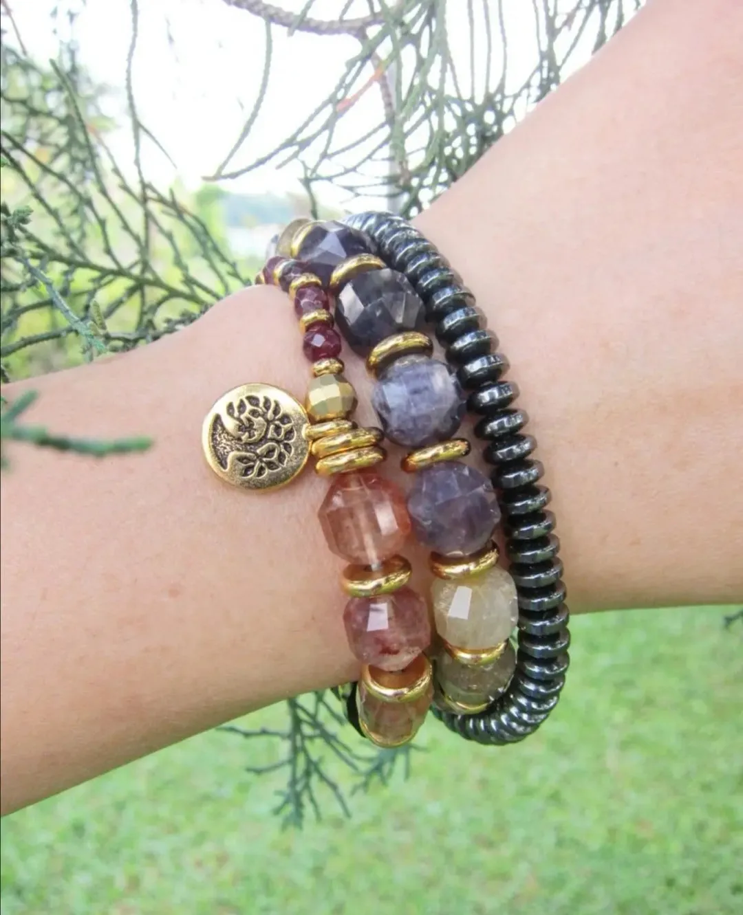 Tourmaline Rainbow Mala Bracelet in stainless gold findings