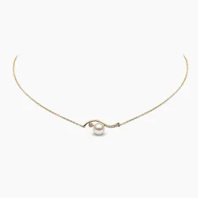 Trend 18K Gold Freshwater Pearl And Diamond Curve Necklace