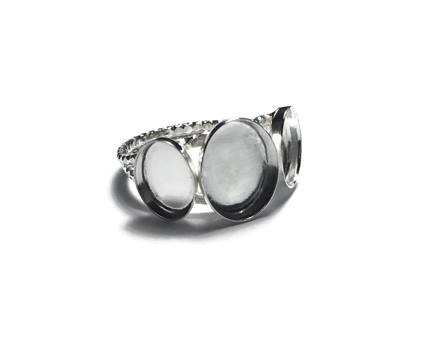 Triple Bezel Cup Ring Blank Sparkle Double Band | Oval Settings