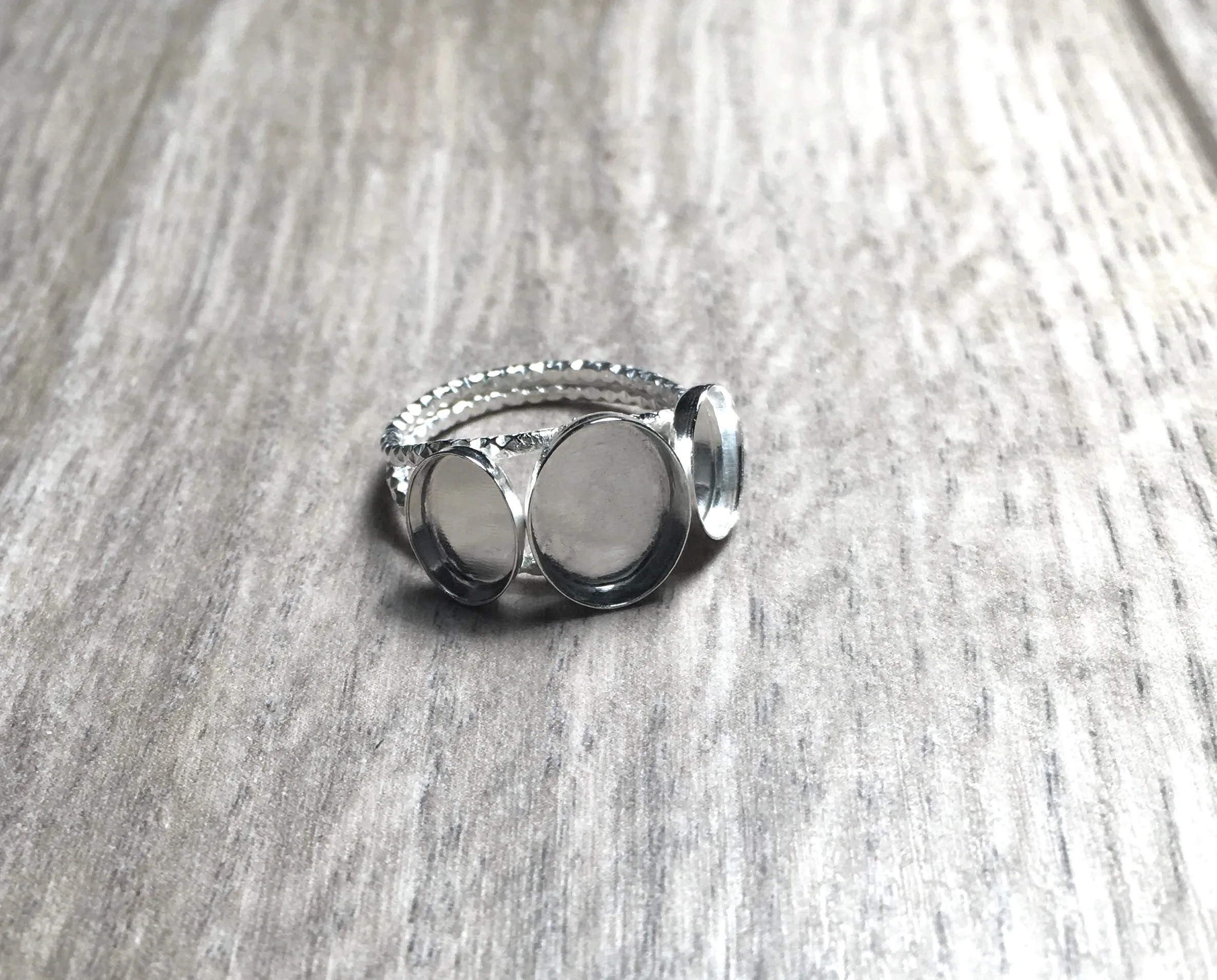 Triple Bezel Cup Ring Blank Sparkle Double Band | Oval Settings