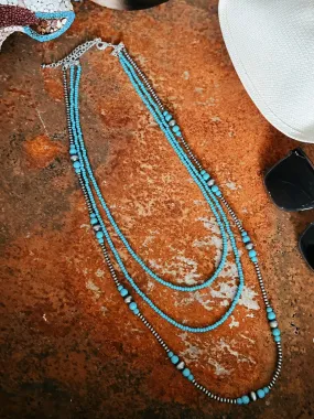 Triple Strand Turquoise And Navajo Inspired Necklace