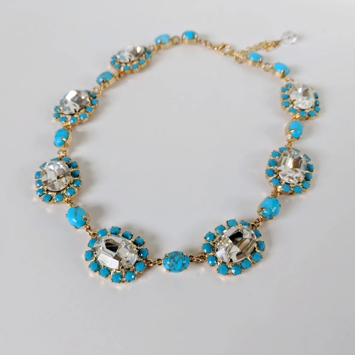 Turquoise and Crystal Halo Necklace - Large Oval - One of a Kind!