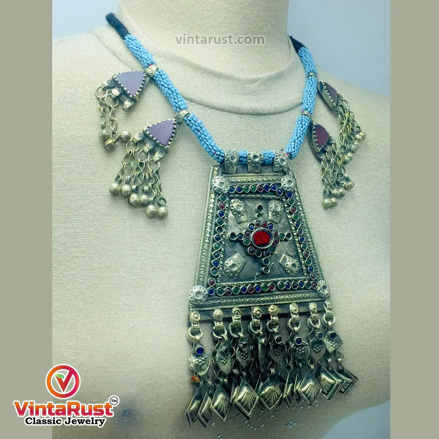 Turquoise Beaded Chain Pendant Necklace