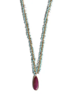 Turquoise Beaded Long Necklace with Agate Stone