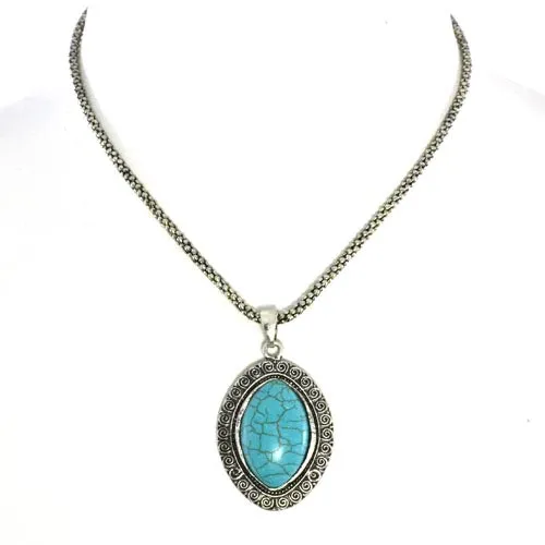 Turquoise Pendant Necklace (Oval Edge)