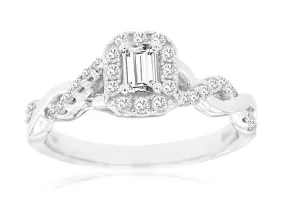 Twisted Emerald Cut Diamond Ring