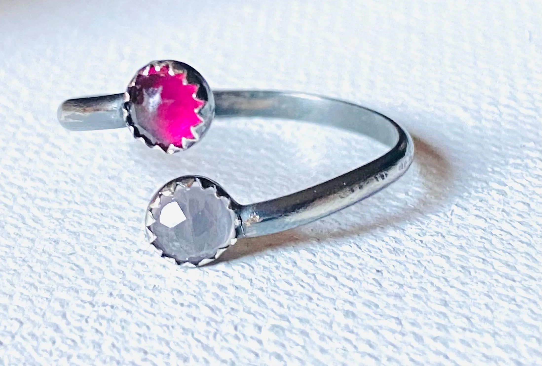 Two Tone Pink Quartz Ring, Ring with Pink Quartz Gemstones