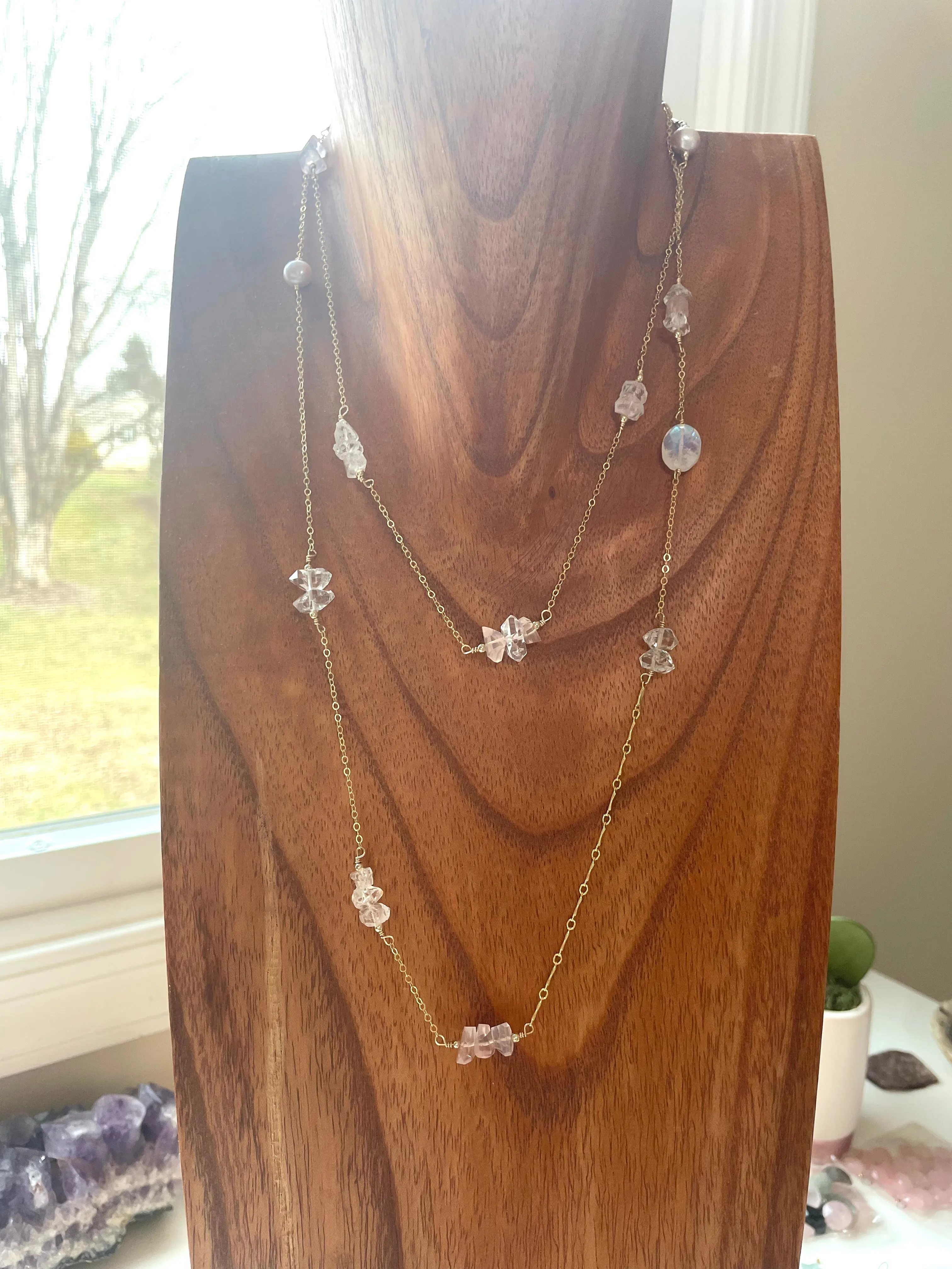 Ultra long layering crystal necklace