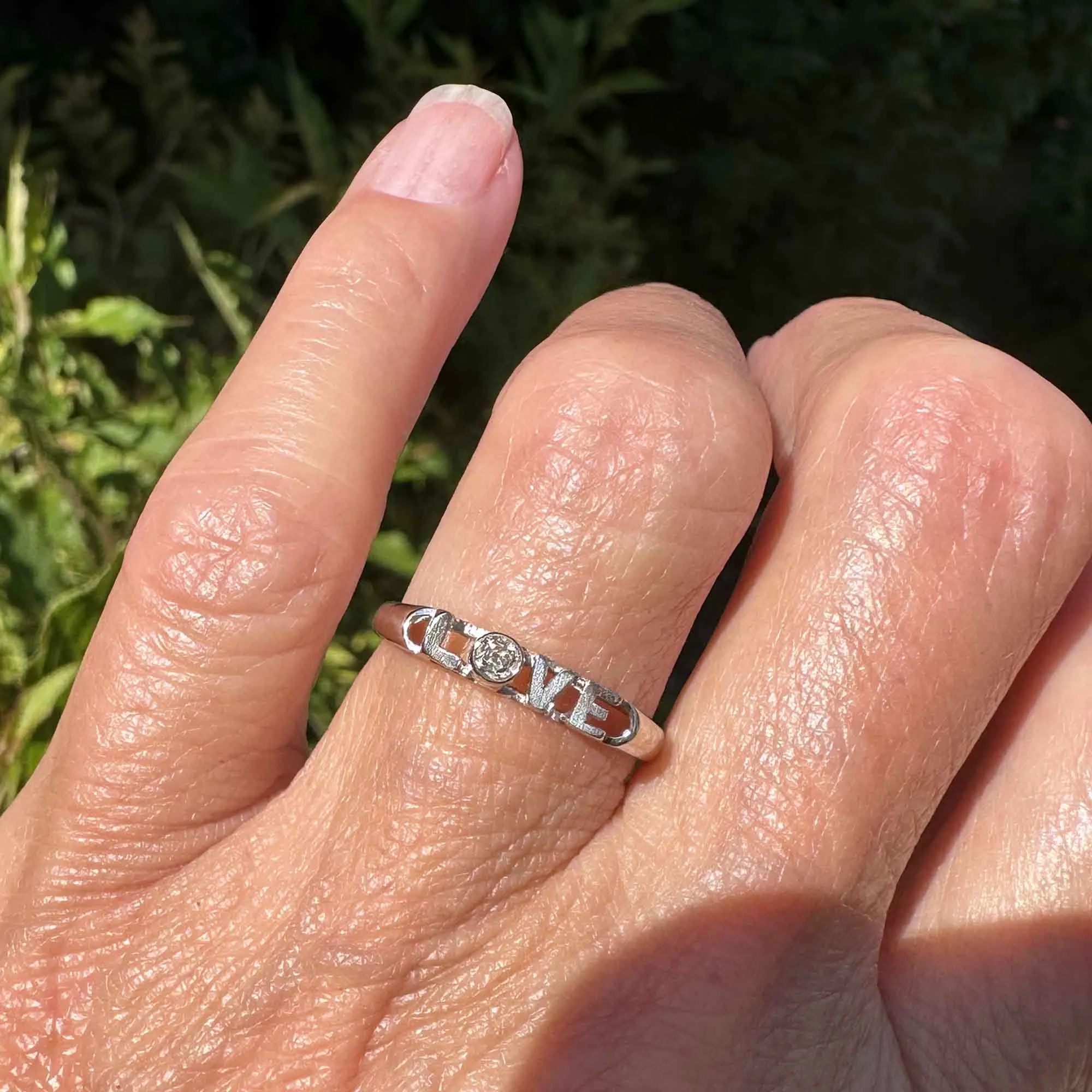 Unique 14K White Gold Diamond Cutout LOVE Ring