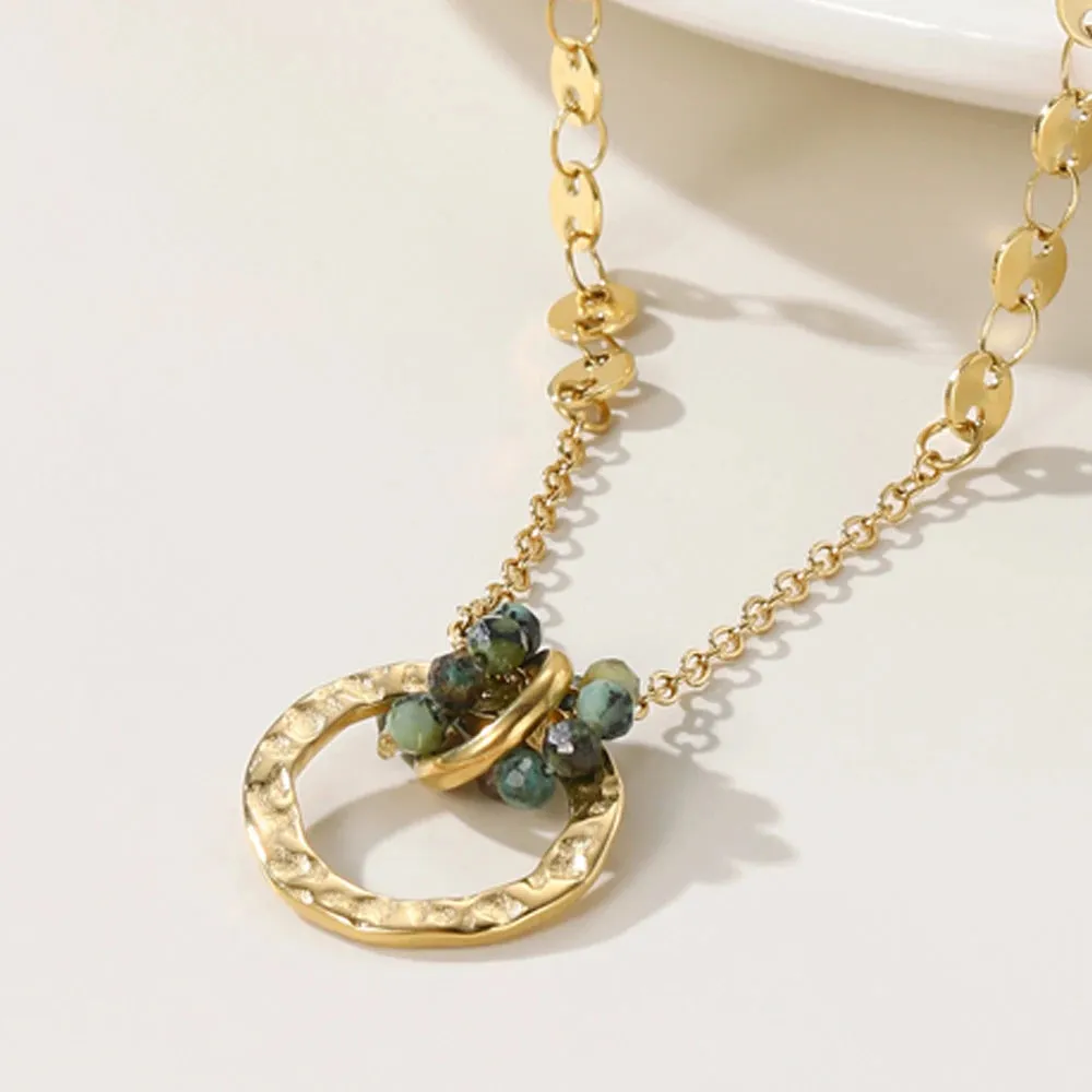 VAIGE Stainless Steel Link Chain Necklace with African Turquoise Natural Stone Pendant, 18K Gold PVD Plating, Perfect for Parties and Everyday Wear