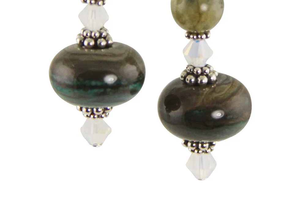 Verde Gray Lampwork Bead Earrings