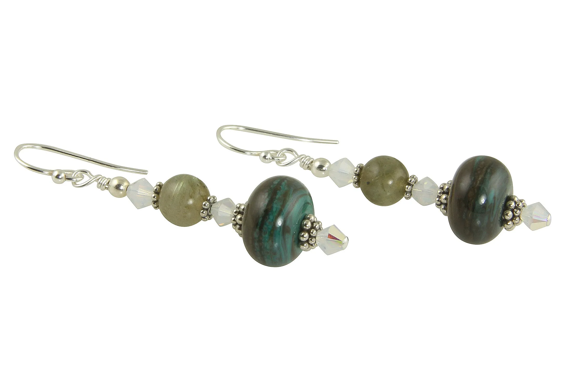 Verde Gray Lampwork Bead Earrings