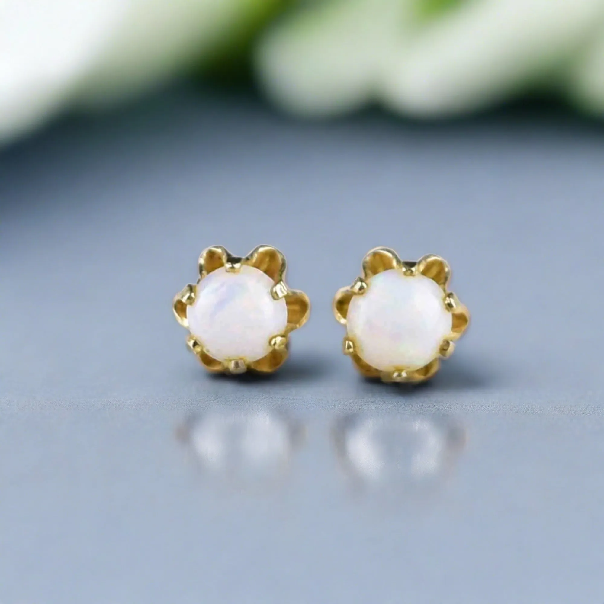 Vintage 14K Gold Buttercup Opal Stud Earrings