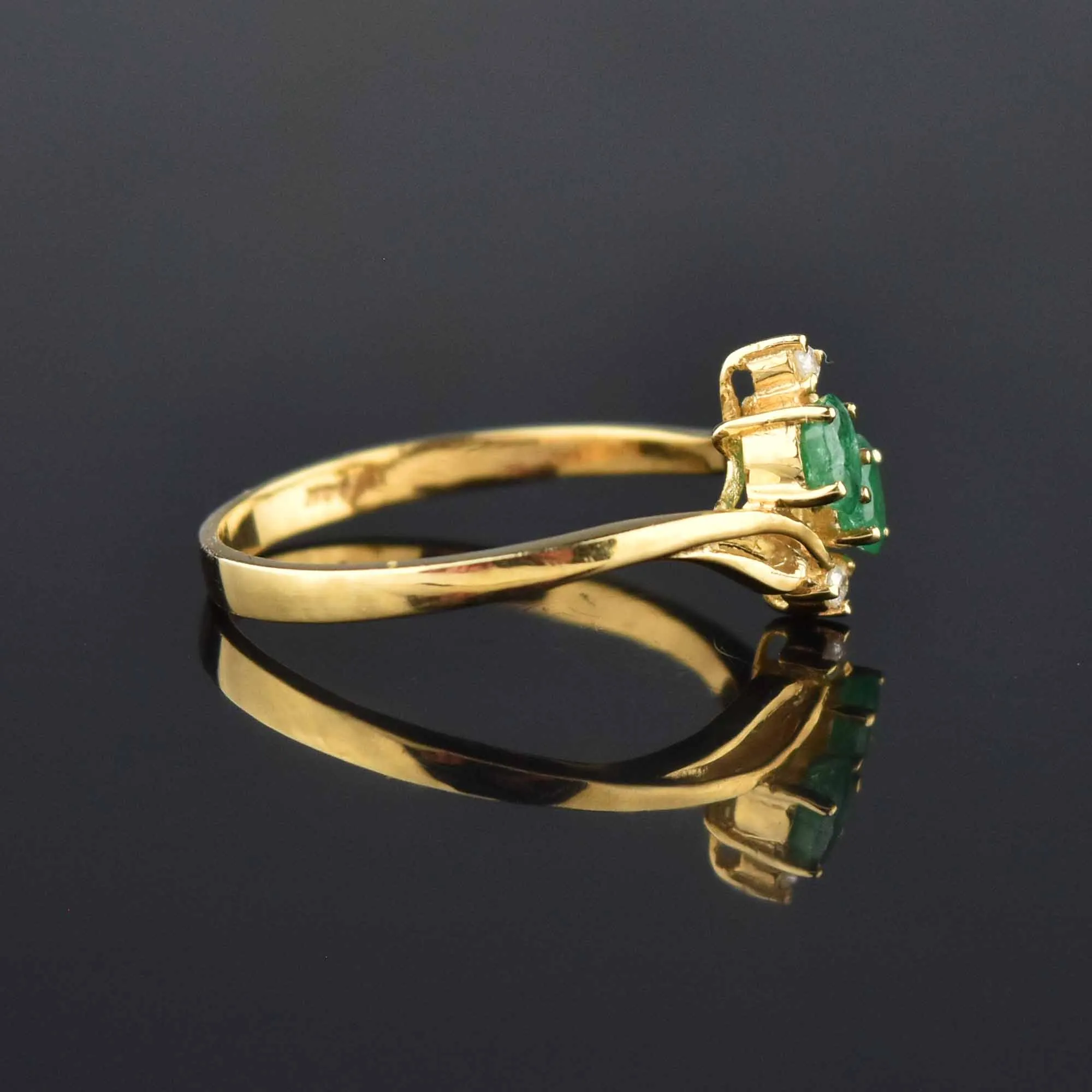 Vintage 14K Gold Emerald Diamond Bypass Ring, Sz 6.25