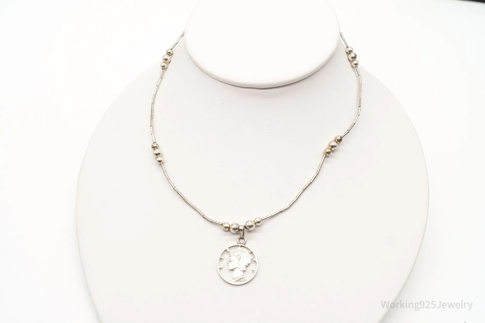 Vintage 1941 Mercury Dime Coin Cut Out Pendant Silver Necklace