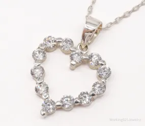 Vintage Cubic Zirconia Heart Sterling Silver Necklace 18"