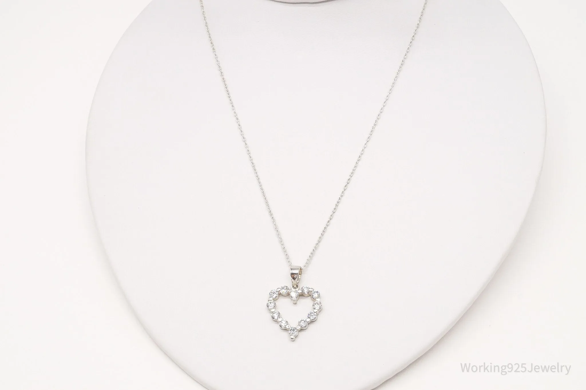 Vintage Cubic Zirconia Heart Sterling Silver Necklace 18"