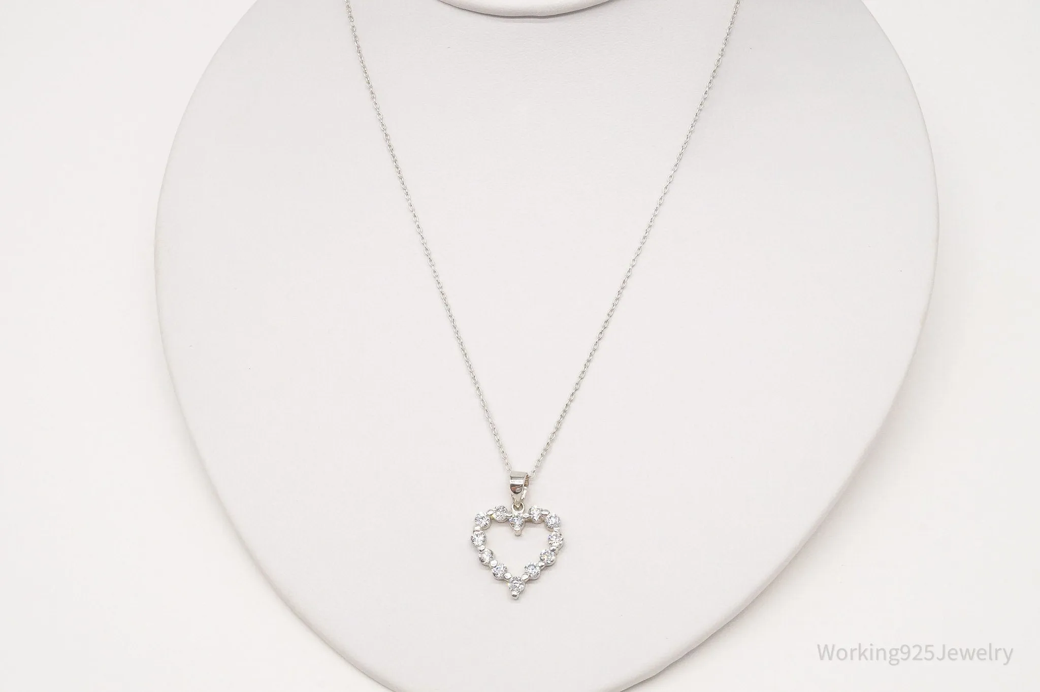 Vintage Cubic Zirconia Heart Sterling Silver Necklace 18"