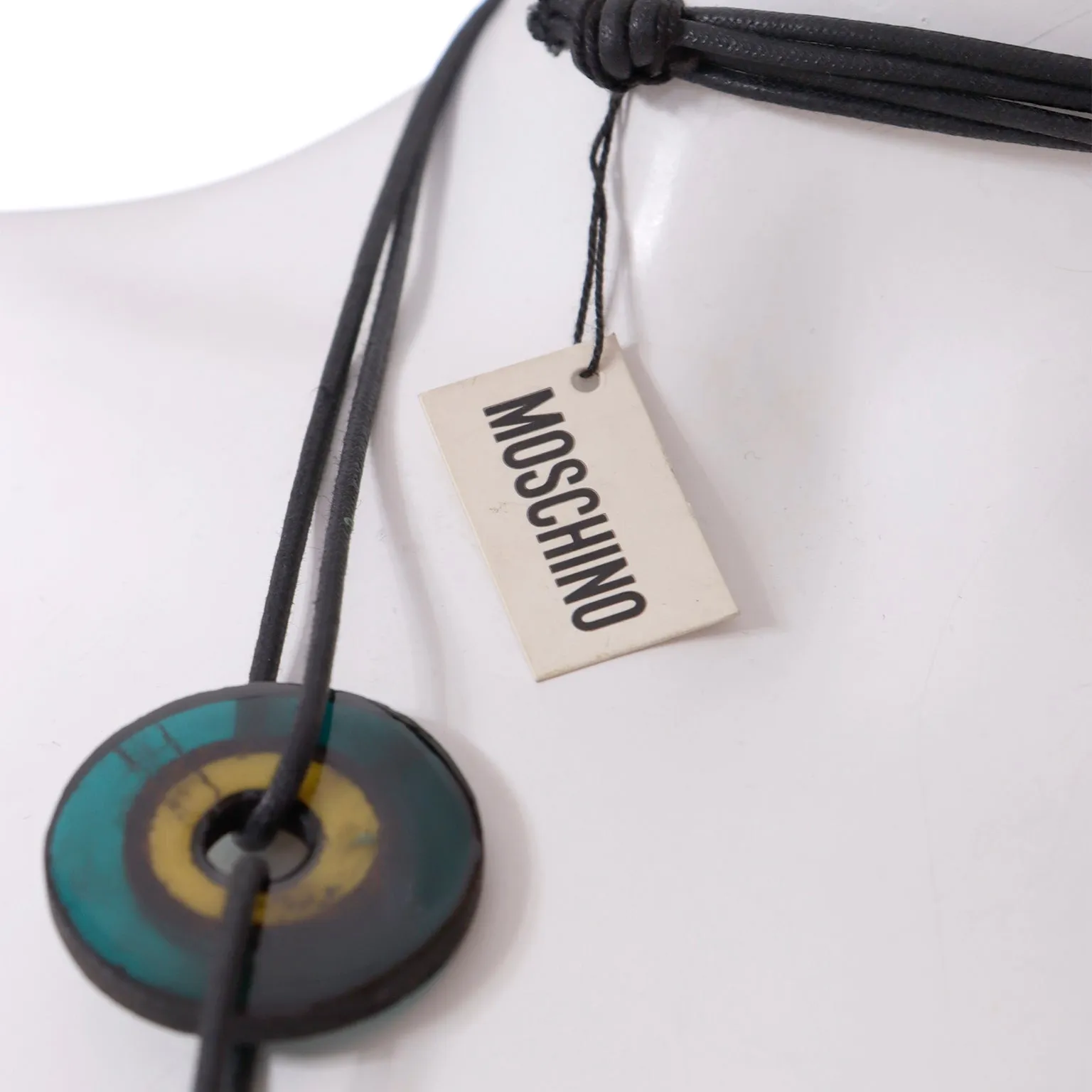 Vintage Deadstock Moschino Rare Ankh Cross Necklace on Leather