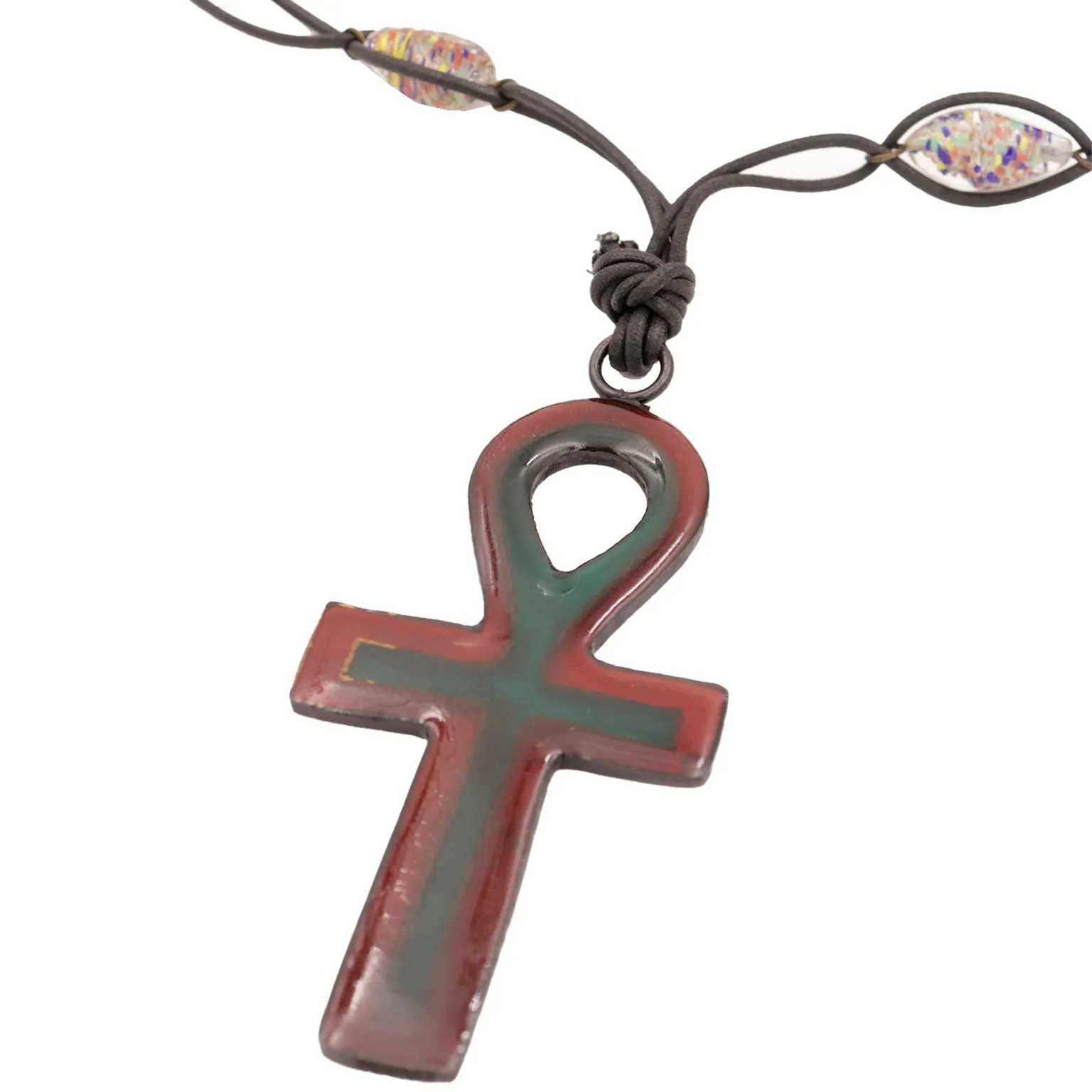 Vintage Deadstock Moschino Rare Ankh Cross Necklace on Leather