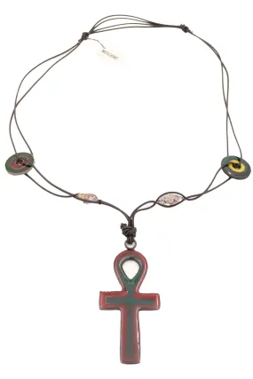 Vintage Deadstock Moschino Rare Ankh Cross Necklace on Leather