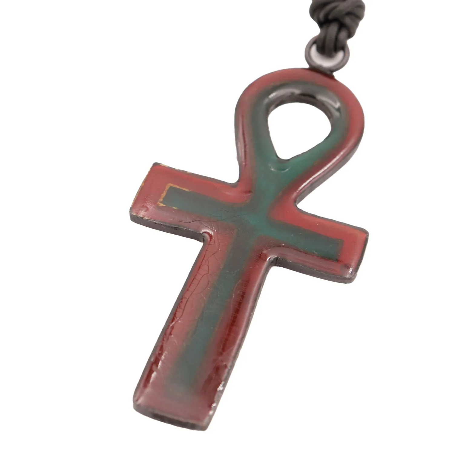 Vintage Deadstock Moschino Rare Ankh Cross Necklace on Leather