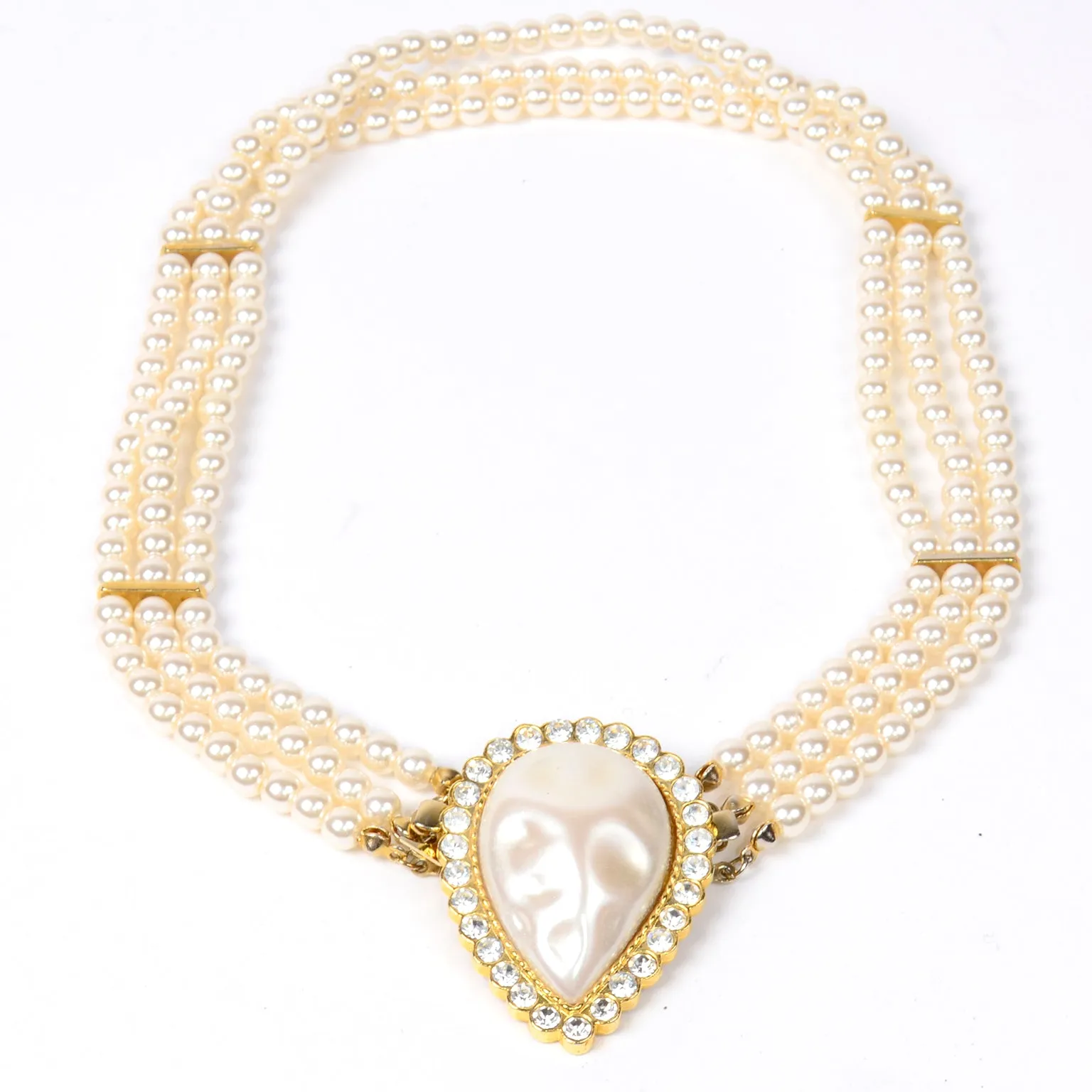 Vintage Pierre Cardin Rhinestone and Pearl Necklace